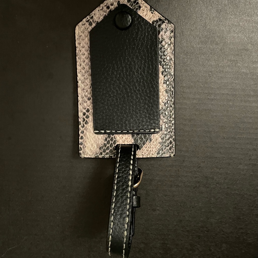 Snakeskin and Black Leather Luggage Tag